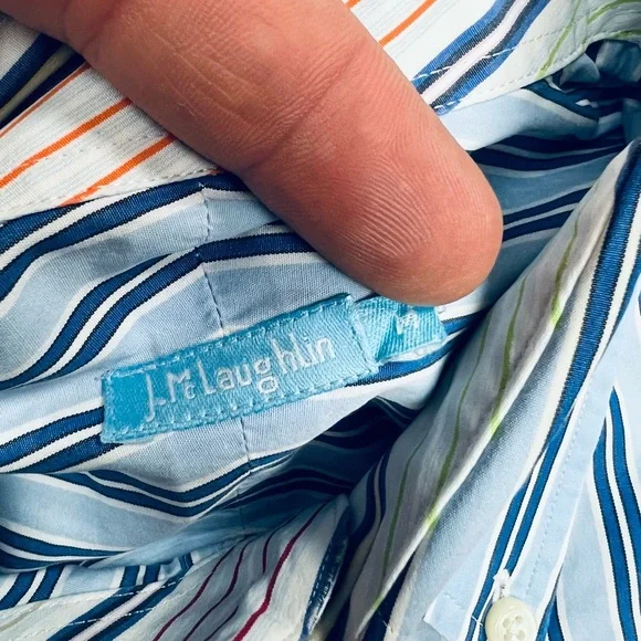 J. McLaughlin Blue w/ Navy & White Stripe Shirt M - Picture 4 of 4